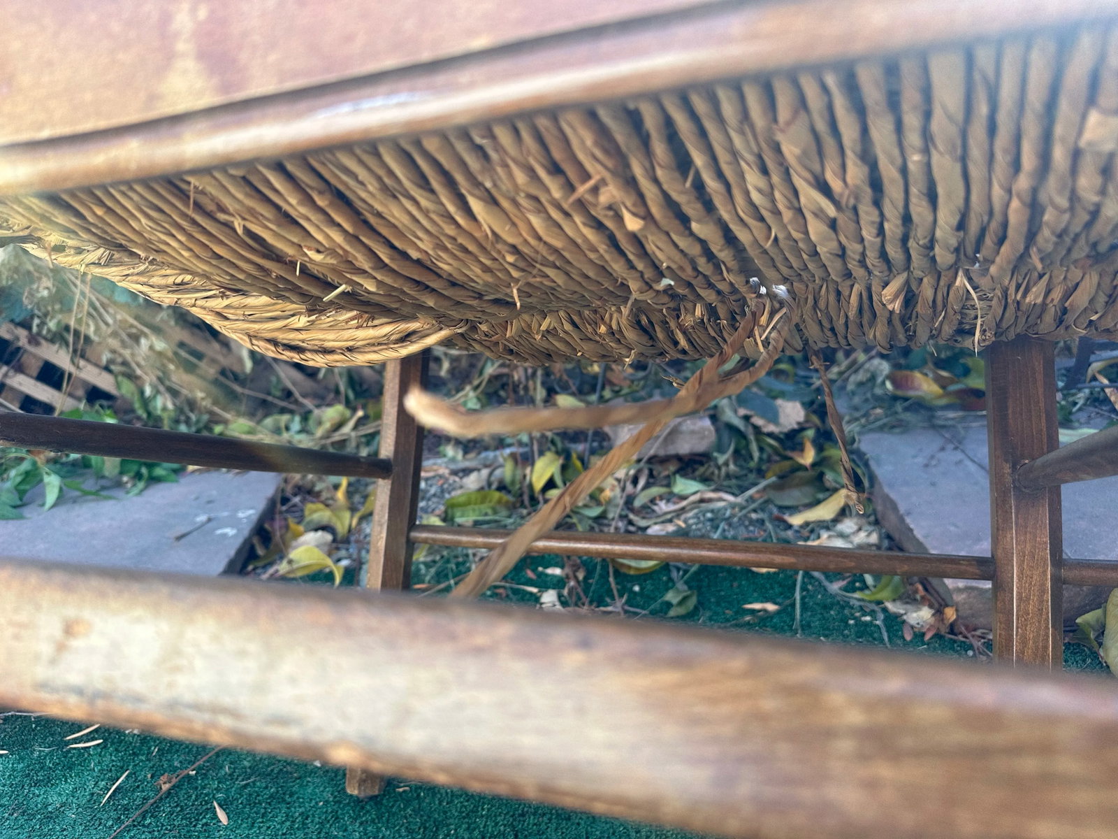 19th Century Antique Woven Rattan Woven Seat Wood Bench - 11