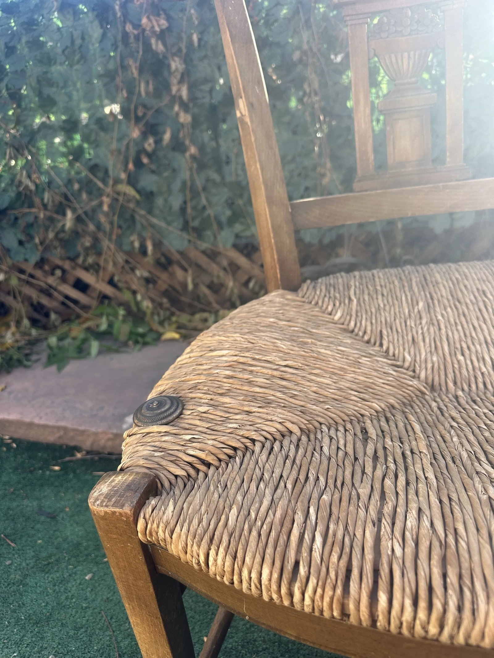 19th Century Antique Woven Rattan Woven Seat Wood Bench - 6