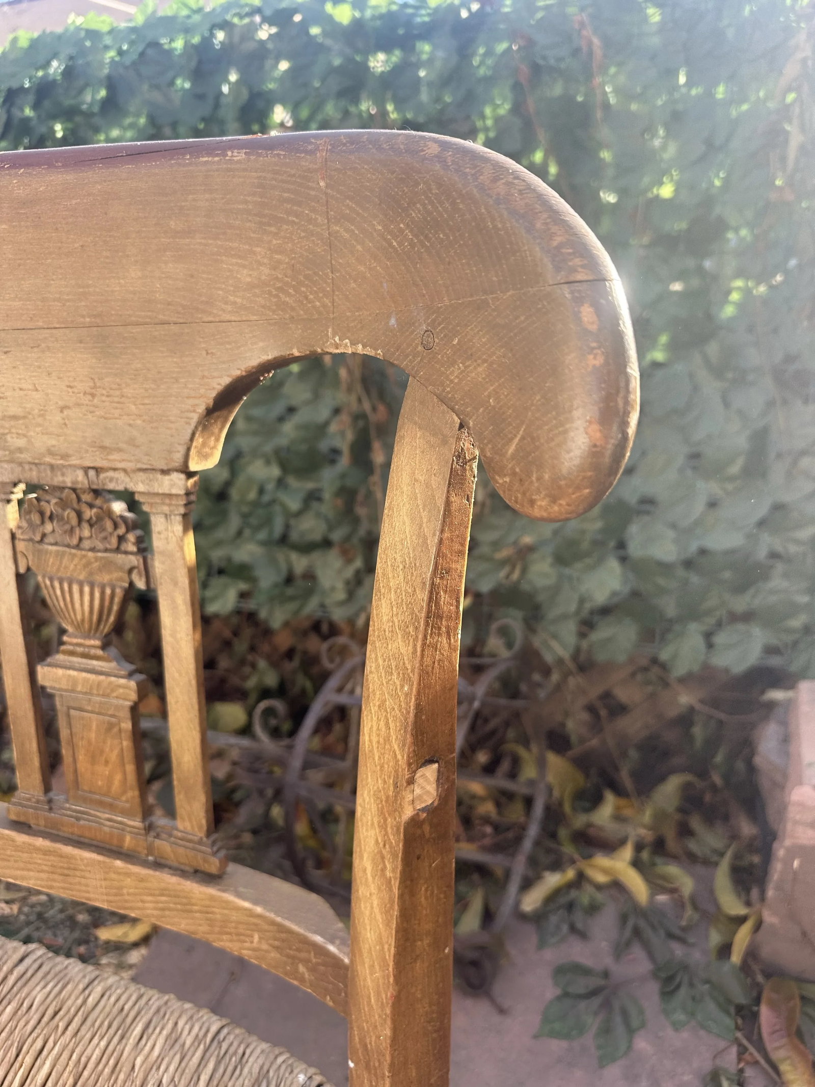19th Century Antique Woven Rattan Woven Seat Wood Bench - 8