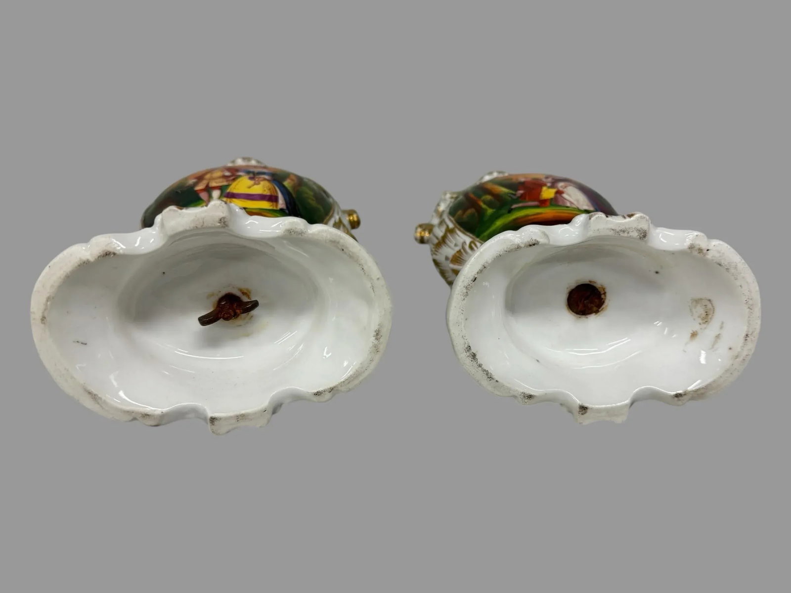 Pair of Late 19th Century Old Paris Porcelain Courting Scene & Floral Decorated Vases With Figural L - 12