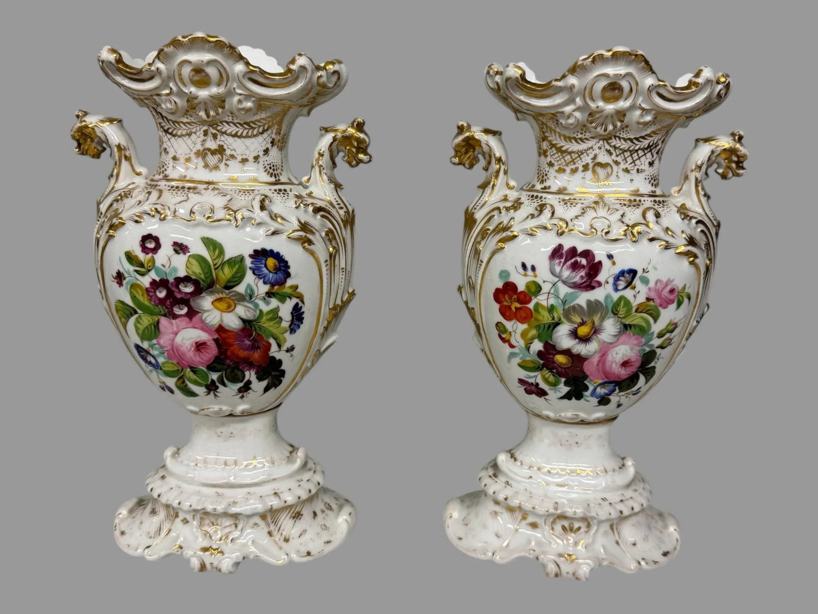 Pair of Late 19th Century Old Paris Porcelain Courting Scene & Floral Decorated Vases With Figural L - 2