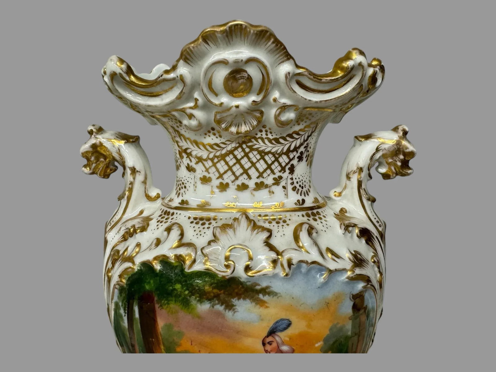 Pair of Late 19th Century Old Paris Porcelain Courting Scene & Floral Decorated Vases With Figural L - 4