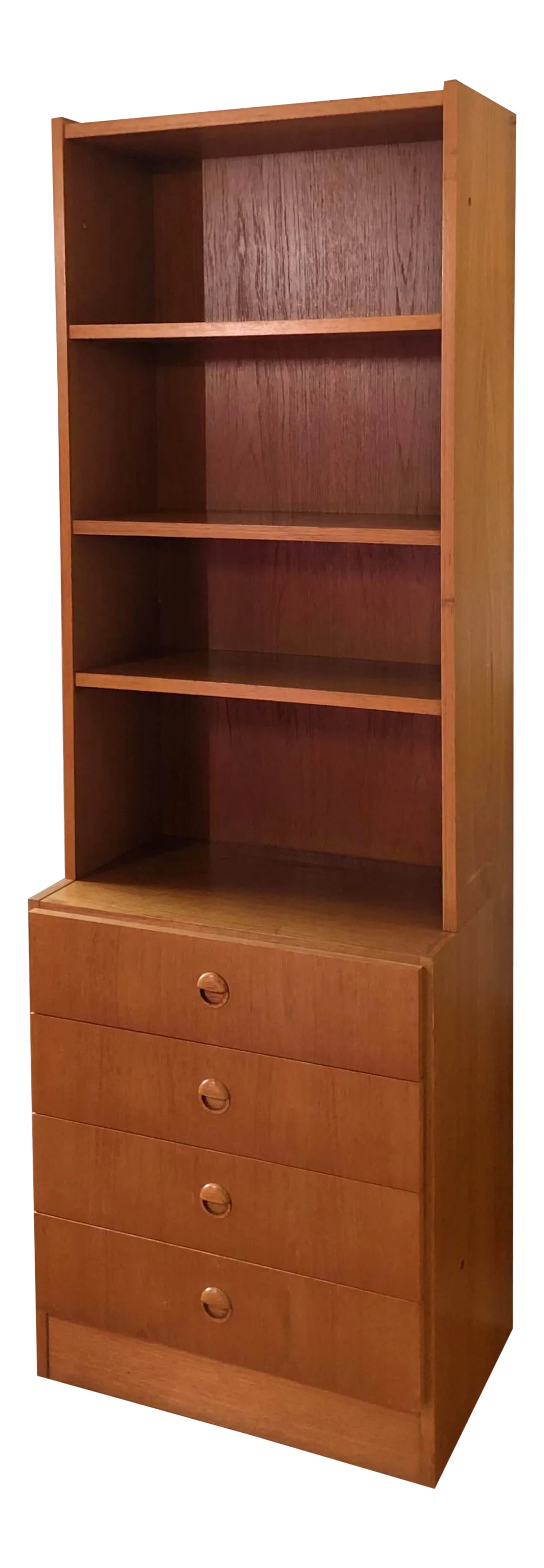 1970s Vintage Danish Mid Century Modern Teak Free Standing Book Shelf With 4 Drawers Storage ( (1 of 4)