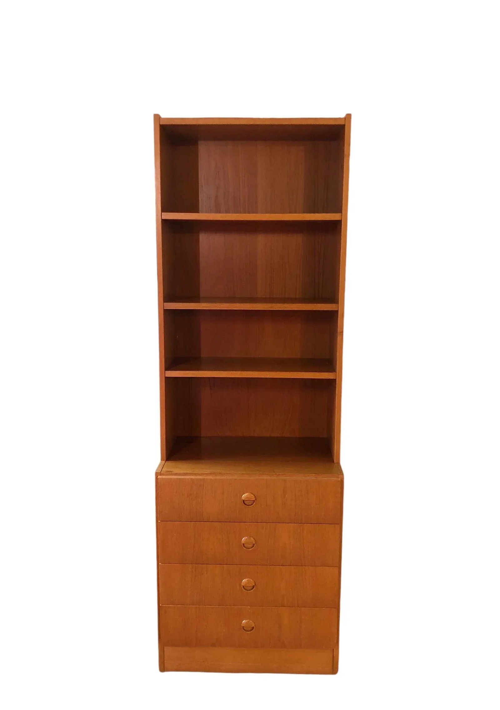 1970s Vintage Danish Mid Century Modern Teak Free Standing Book Shelf With 4 Drawers Storage ( - 3