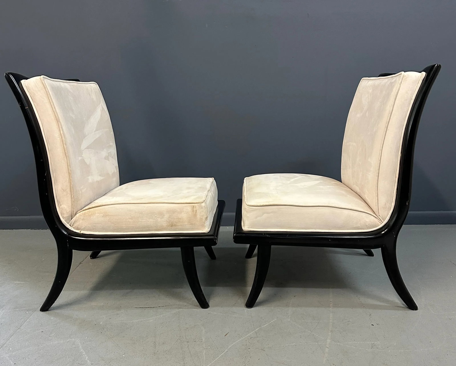 1960s Mid Century Ebonized Slipper Chairs in the Style of Robsjohn-Gibbings - Set of 2 - 10