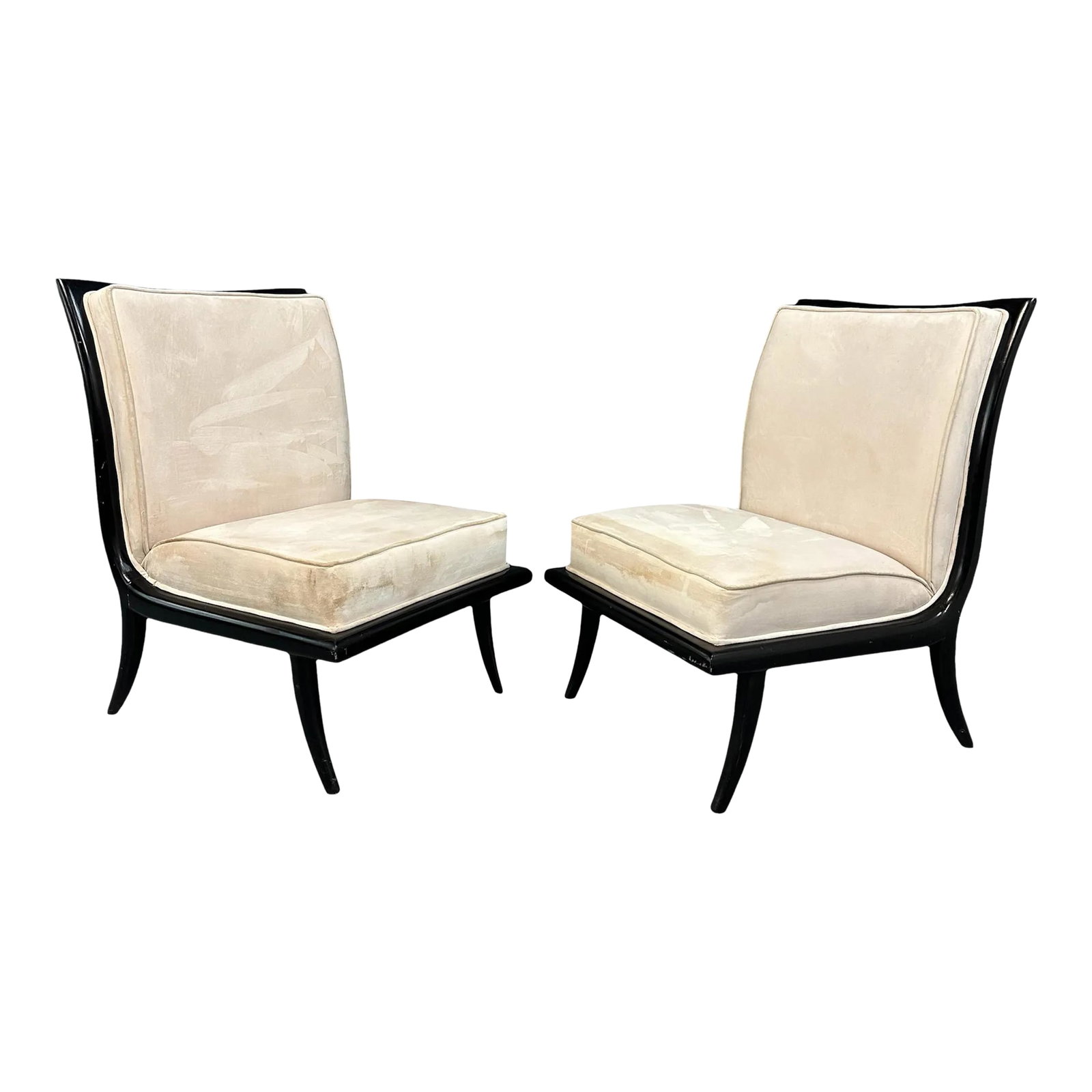 1960s Mid Century Ebonized Slipper Chairs in the Style of Robsjohn-Gibbings - Set of 2 (1 of 10)