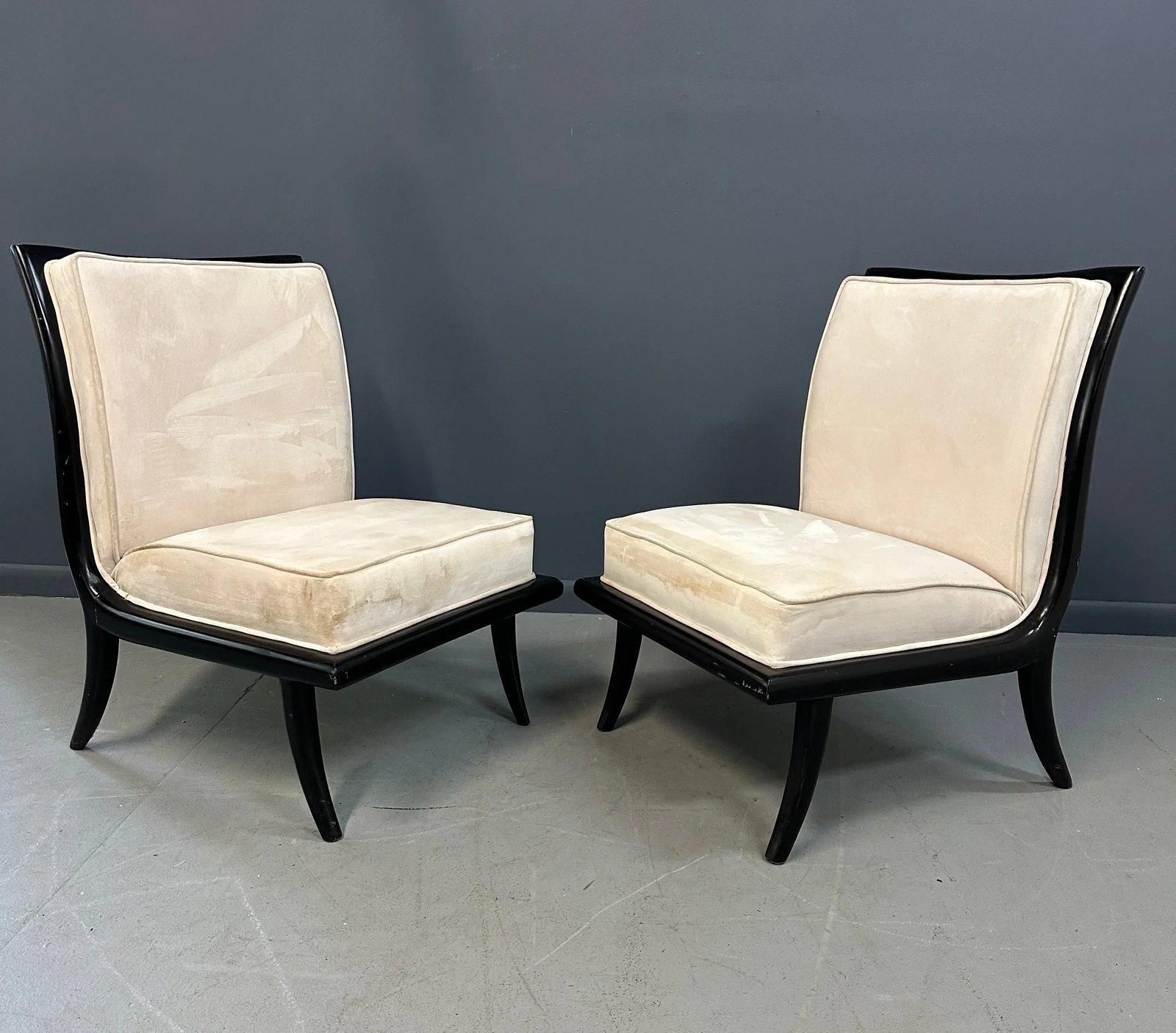 1960s Mid Century Ebonized Slipper Chairs in the Style of Robsjohn-Gibbings - Set of 2 - 2
