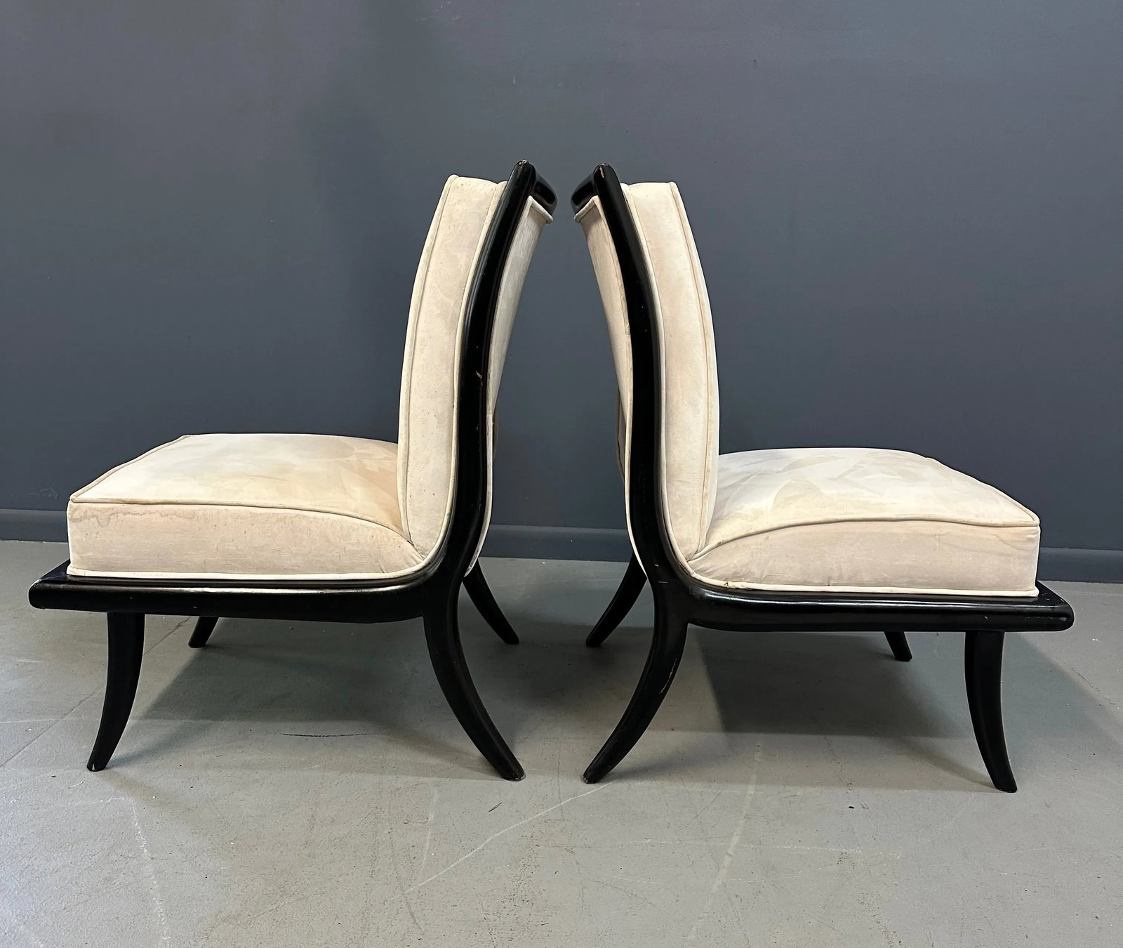 1960s Mid Century Ebonized Slipper Chairs in the Style of Robsjohn-Gibbings - Set of 2 - 3