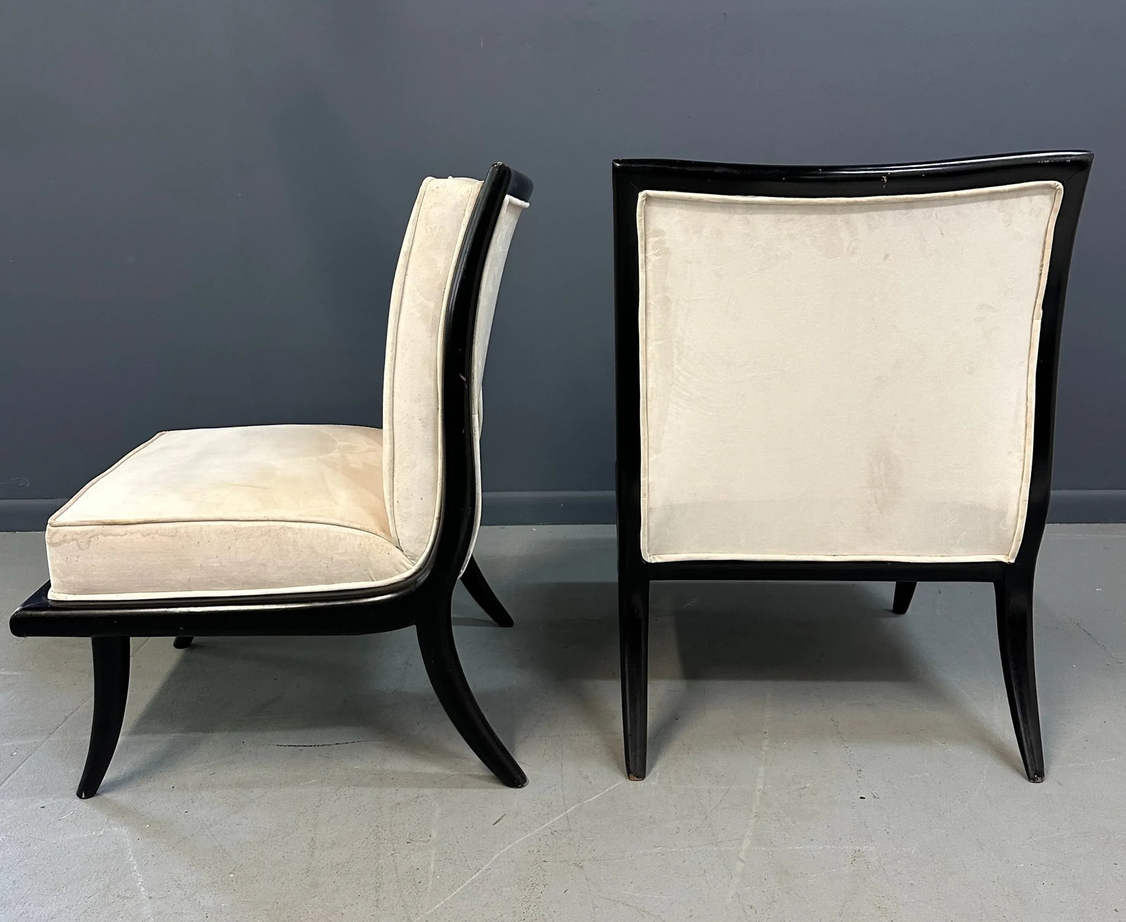 1960s Mid Century Ebonized Slipper Chairs in the Style of Robsjohn-Gibbings - Set of 2 - 5