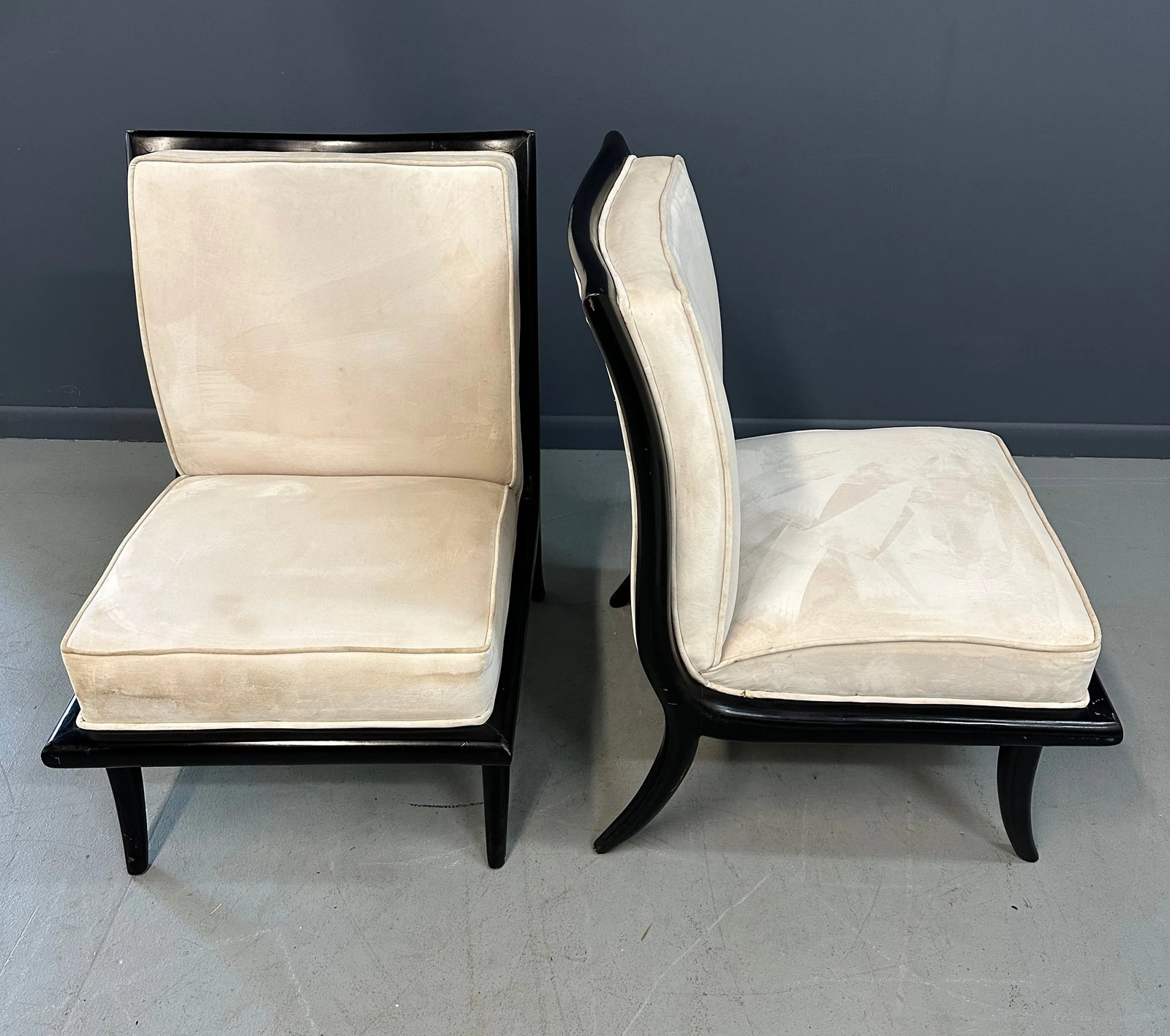 1960s Mid Century Ebonized Slipper Chairs in the Style of Robsjohn-Gibbings - Set of 2 - 6