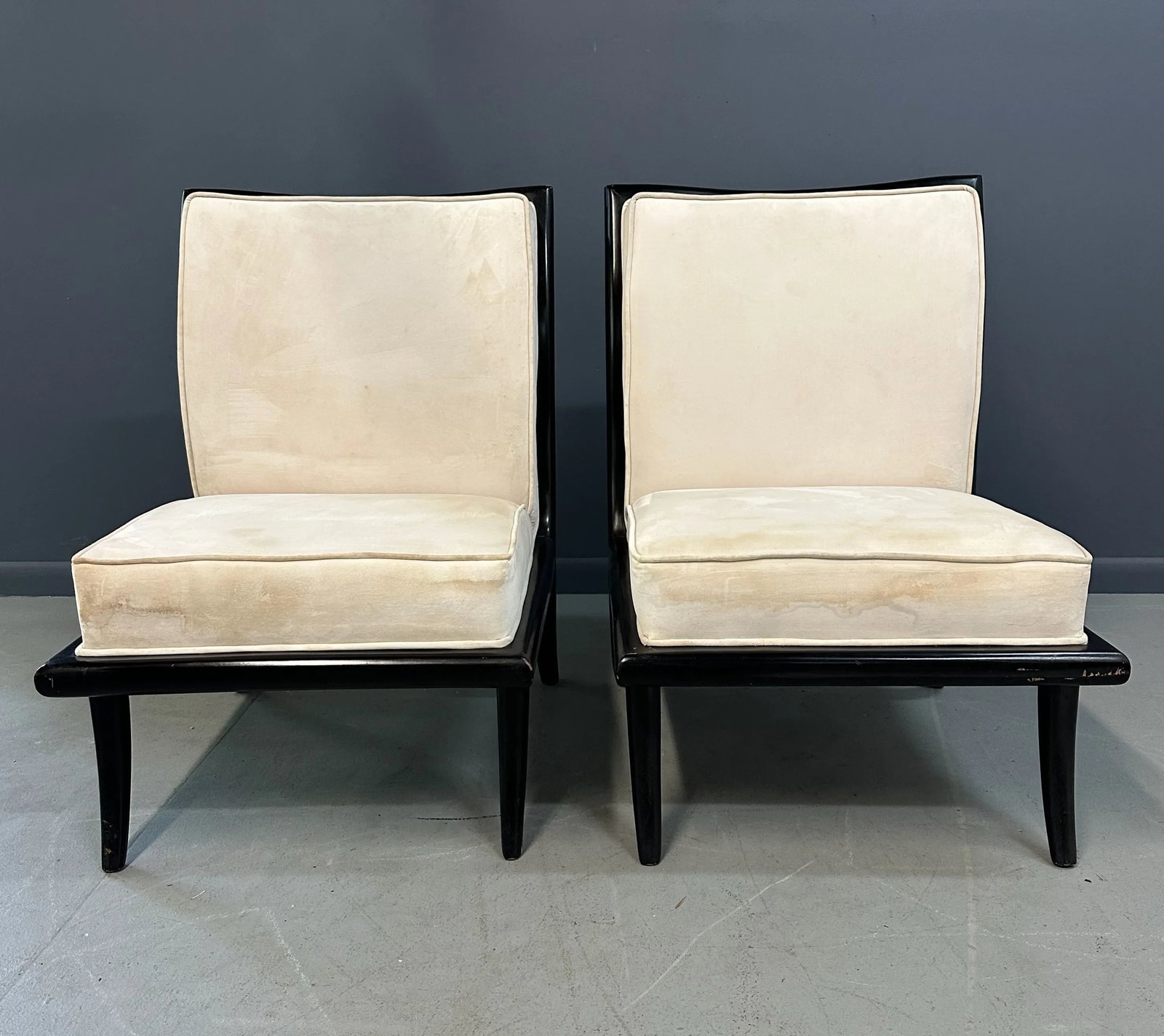 1960s Mid Century Ebonized Slipper Chairs in the Style of Robsjohn-Gibbings - Set of 2 - 8