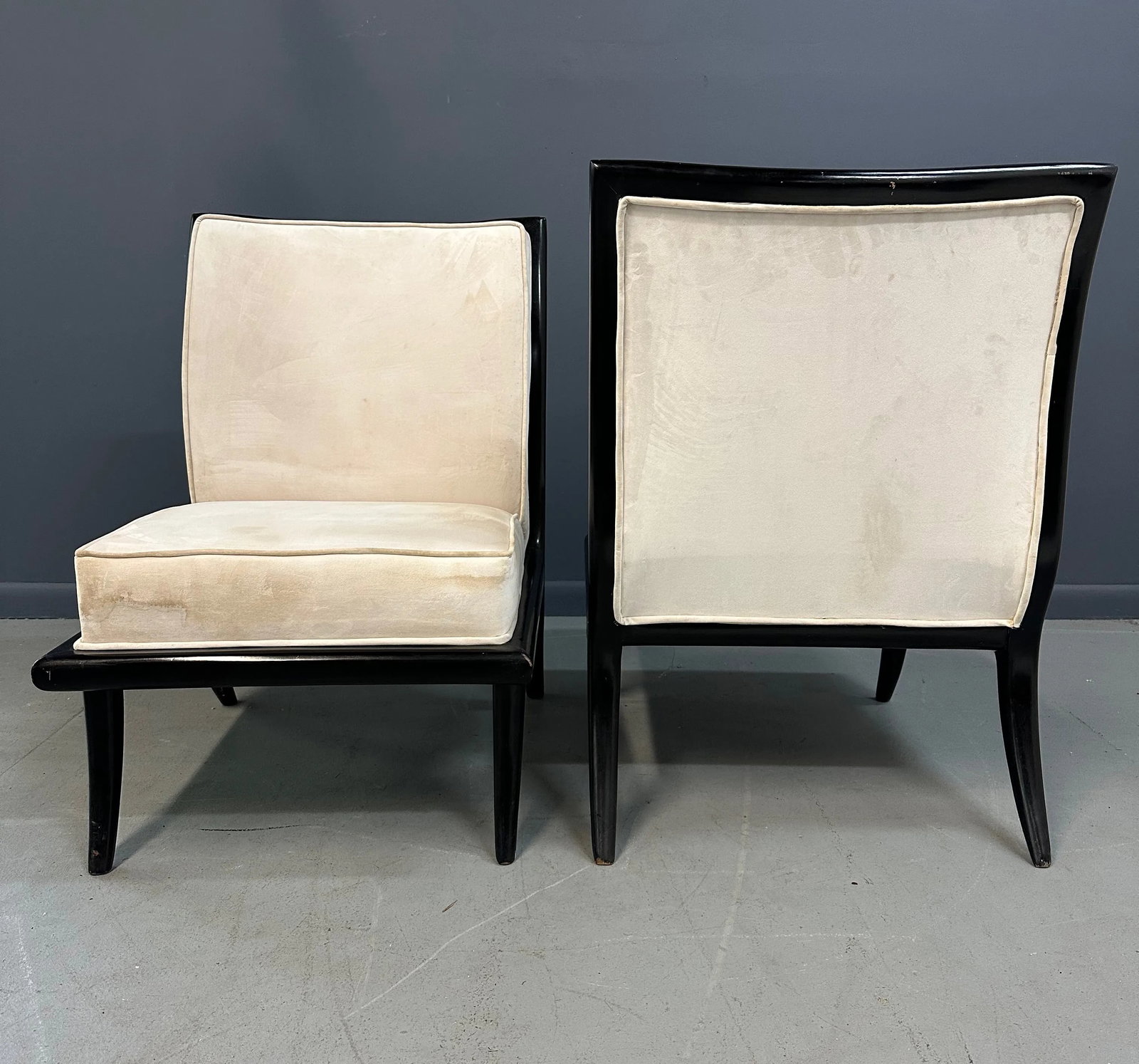 1960s Mid Century Ebonized Slipper Chairs in the Style of Robsjohn-Gibbings - Set of 2 - 9