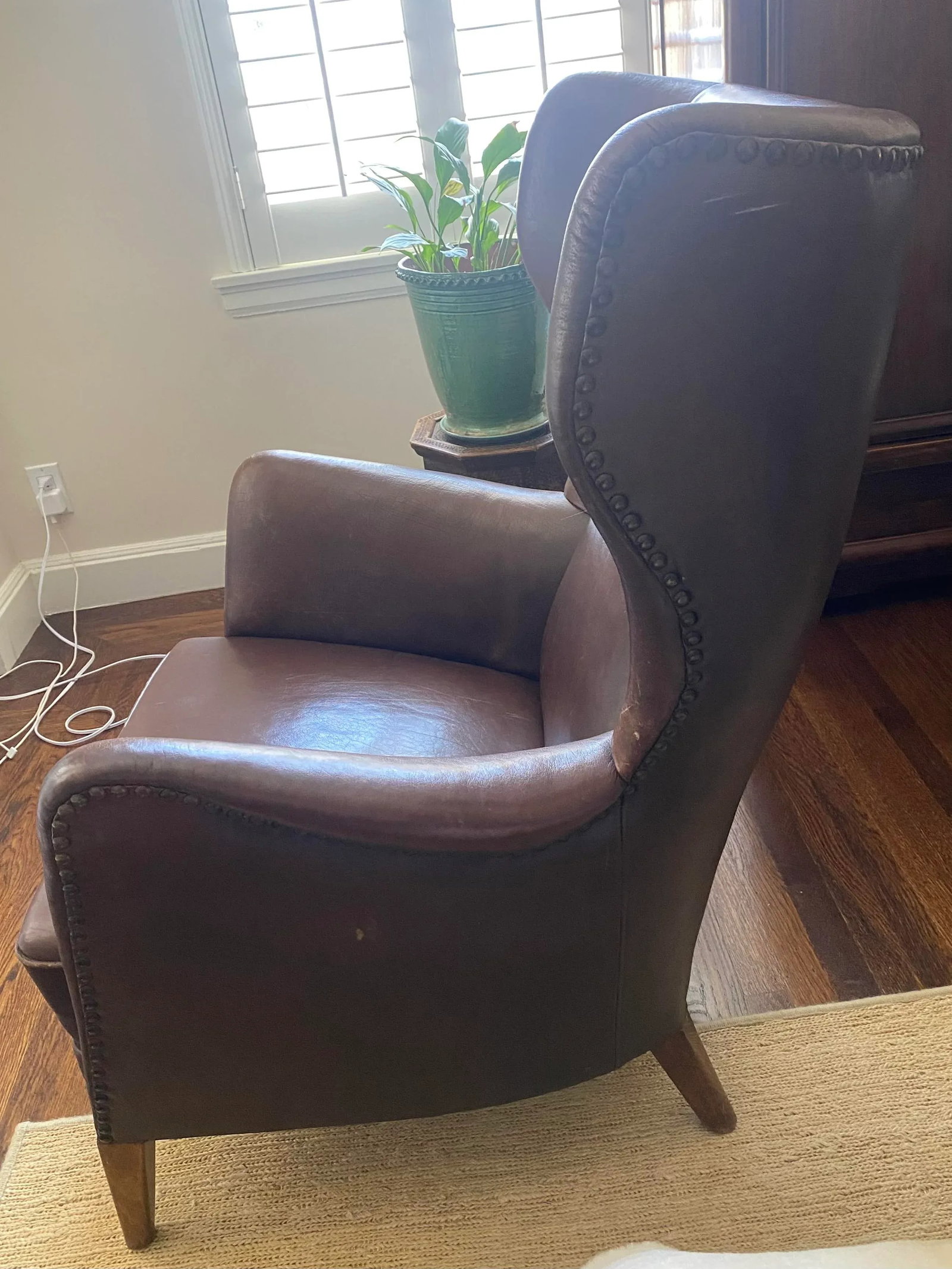Circa 1950 Vintage Brown Leather High Back Chair, Denmark - 2