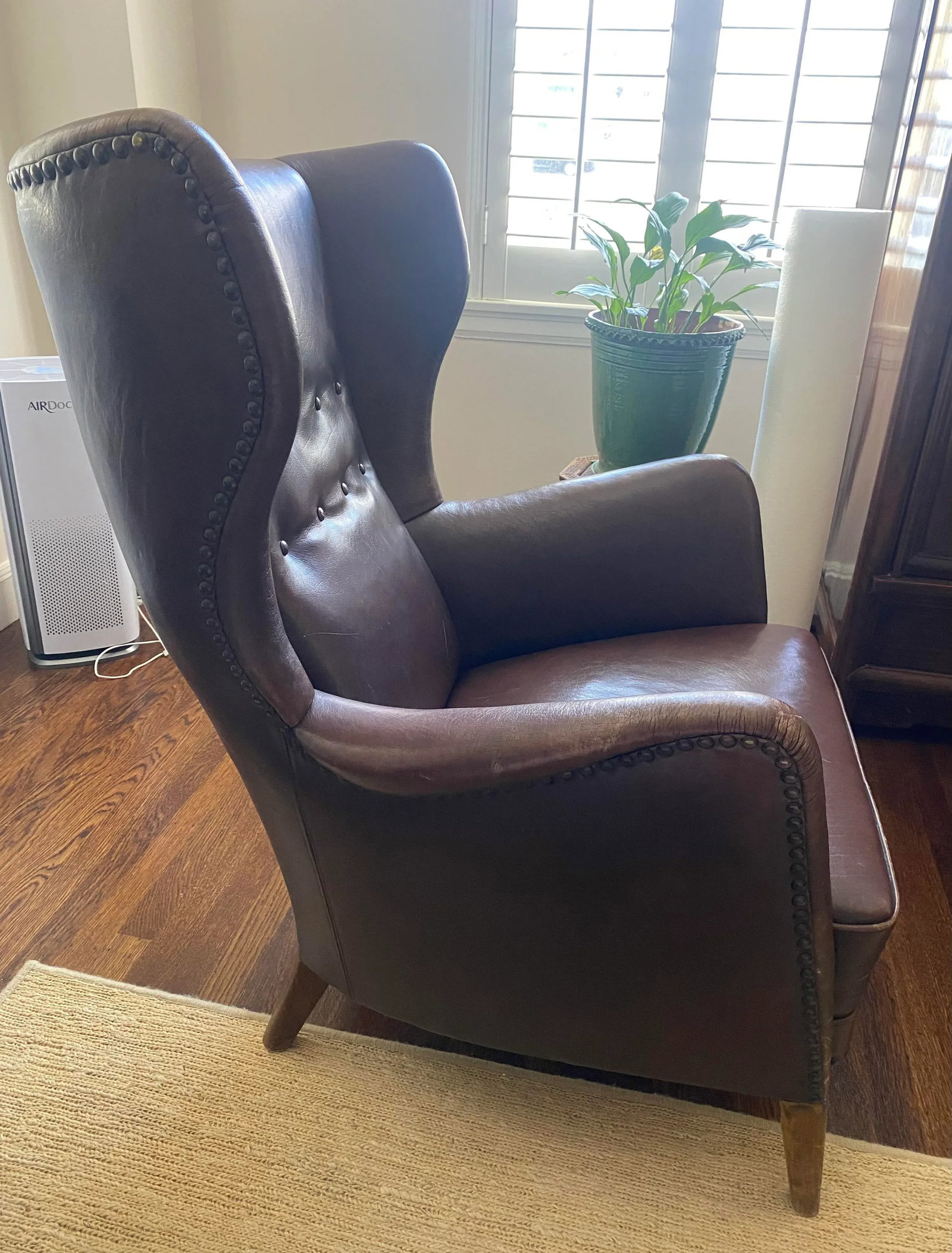 Circa 1950 Vintage Brown Leather High Back Chair, Denmark - 3