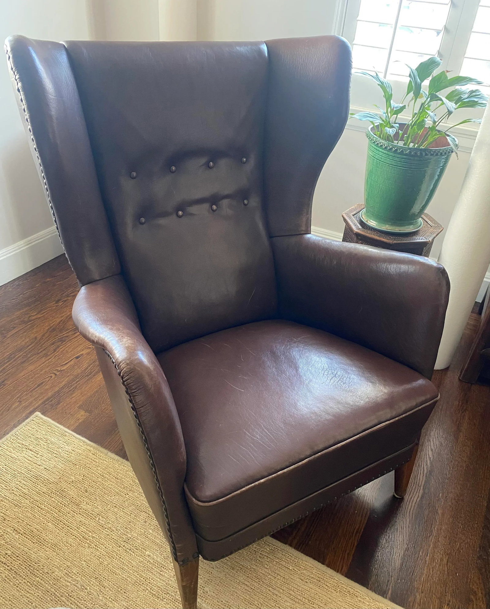 Circa 1950 Vintage Brown Leather High Back Chair, Denmark - 4