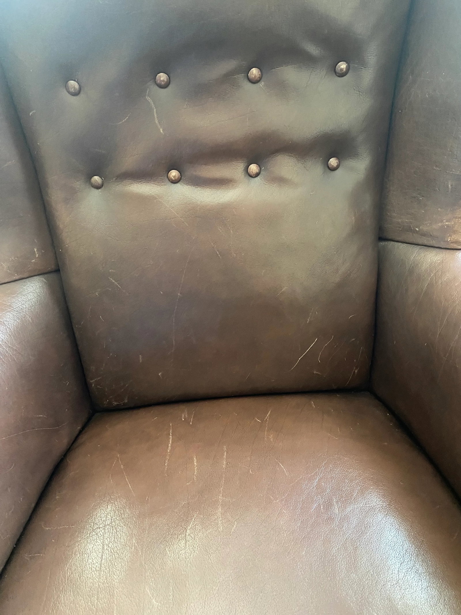 Circa 1950 Vintage Brown Leather High Back Chair, Denmark - 6