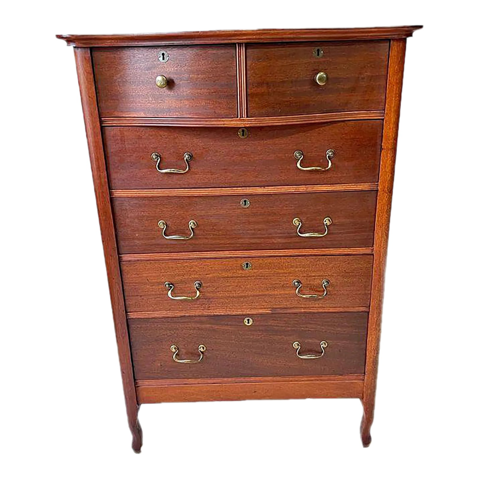 Early 20th Century Antique Oak 6 Drawer Tall Chest Dresser (1 of 10)