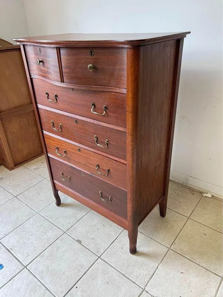 Early 20th Century Antique Oak 6 Drawer Tall Chest Dresser - 2