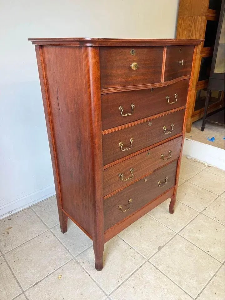 Early 20th Century Antique Oak 6 Drawer Tall Chest Dresser - 3