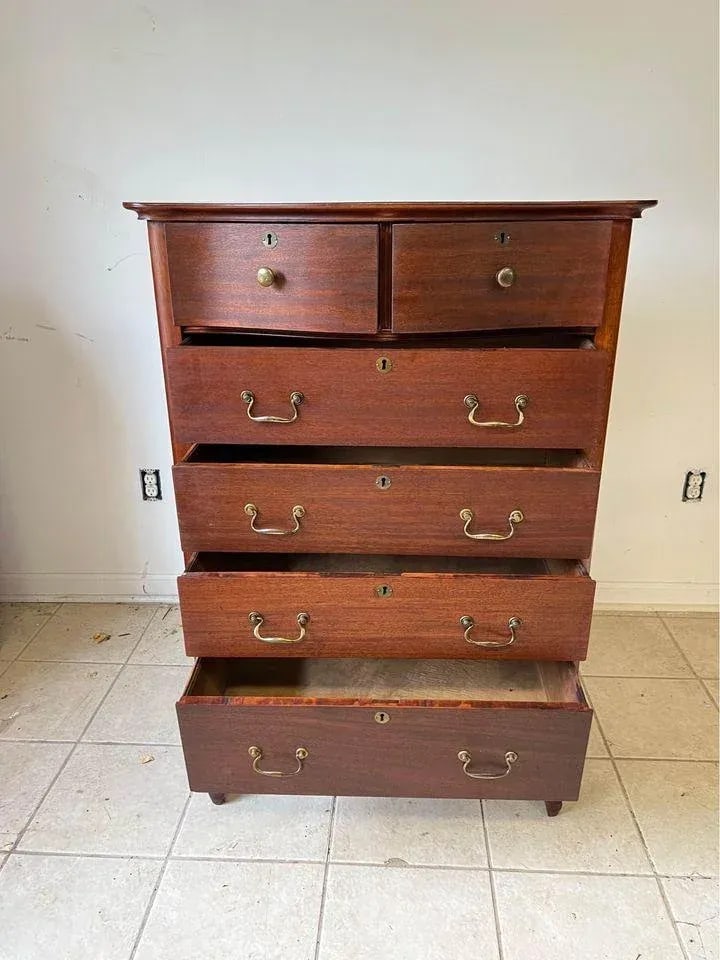 Early 20th Century Antique Oak 6 Drawer Tall Chest Dresser - 5