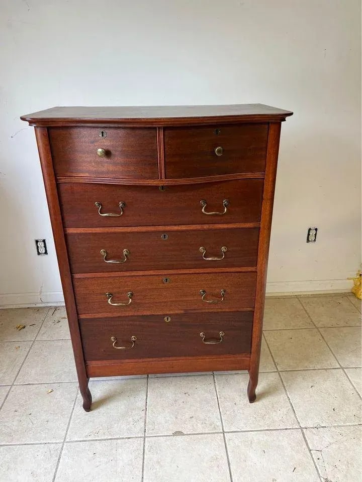 Early 20th Century Antique Oak 6 Drawer Tall Chest Dresser - 7