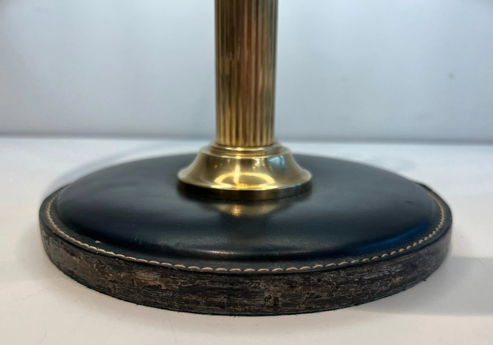 1970 Black Leather and Brass Desk Lamp in the Style of Jacques Adnet - 2