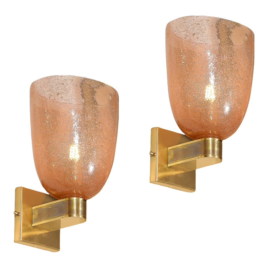 Modernist Hand-Blown Murano Glass Pulegoso Sconces in Smoked Rose & Brass (1 of 12)