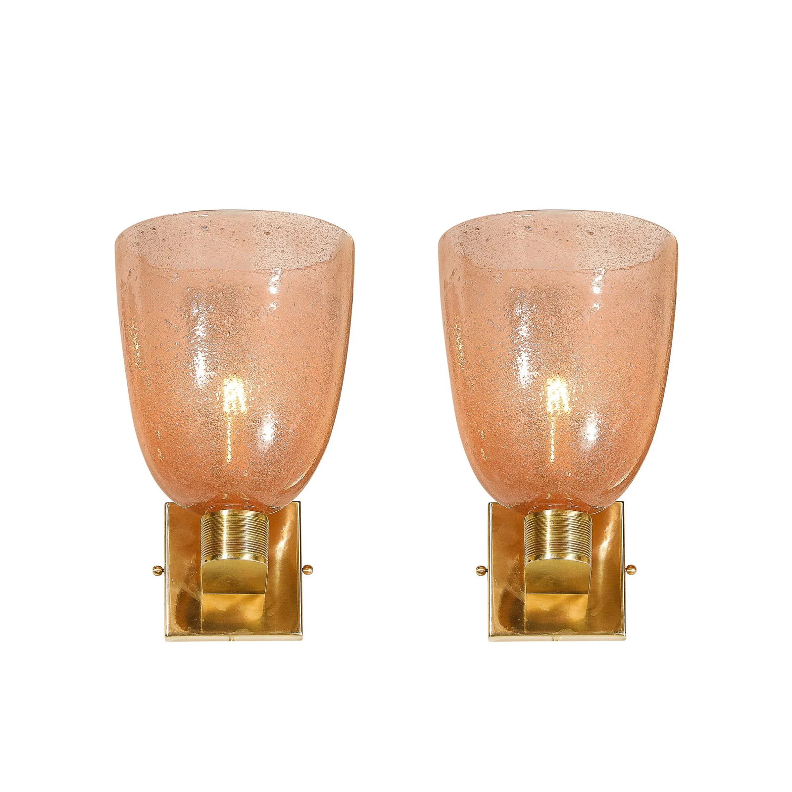 Modernist Hand-Blown Murano Glass Pulegoso Sconces in Smoked Rose & Brass - 2