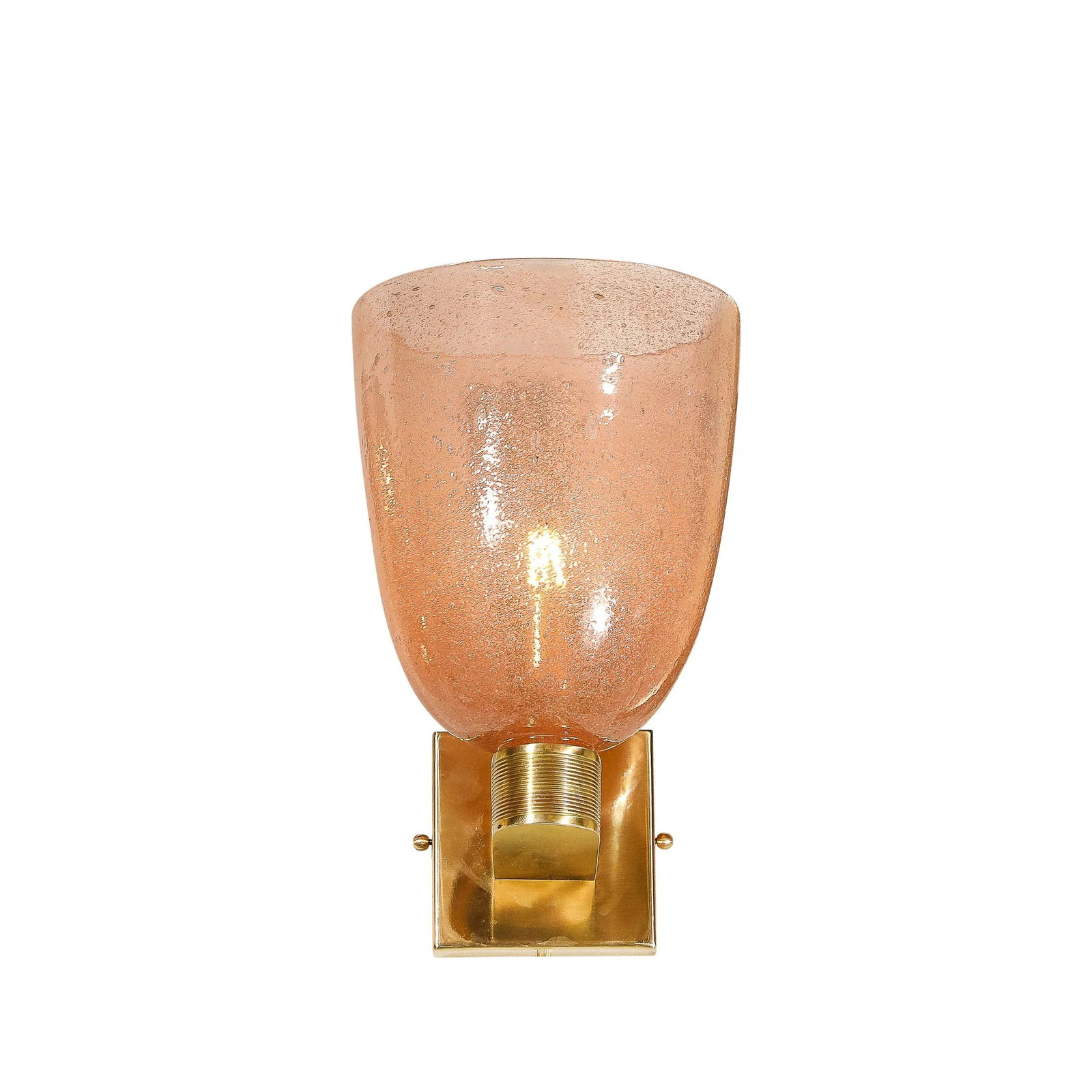 Modernist Hand-Blown Murano Glass Pulegoso Sconces in Smoked Rose & Brass - 3
