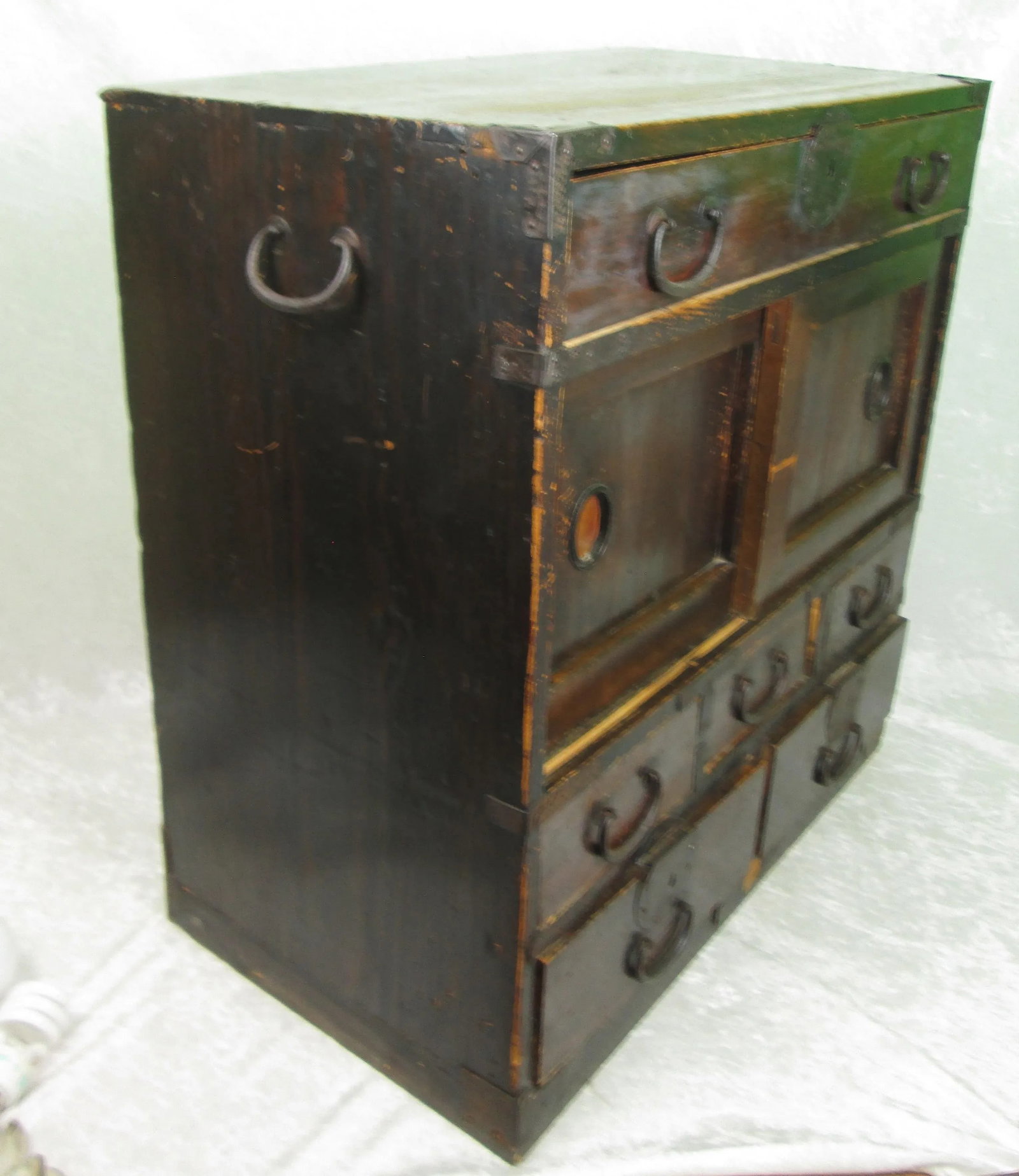 Early 20th Century Antique Japanese Wooden Tansu Chest 6 Drawer 2 Sliding Doors - 7