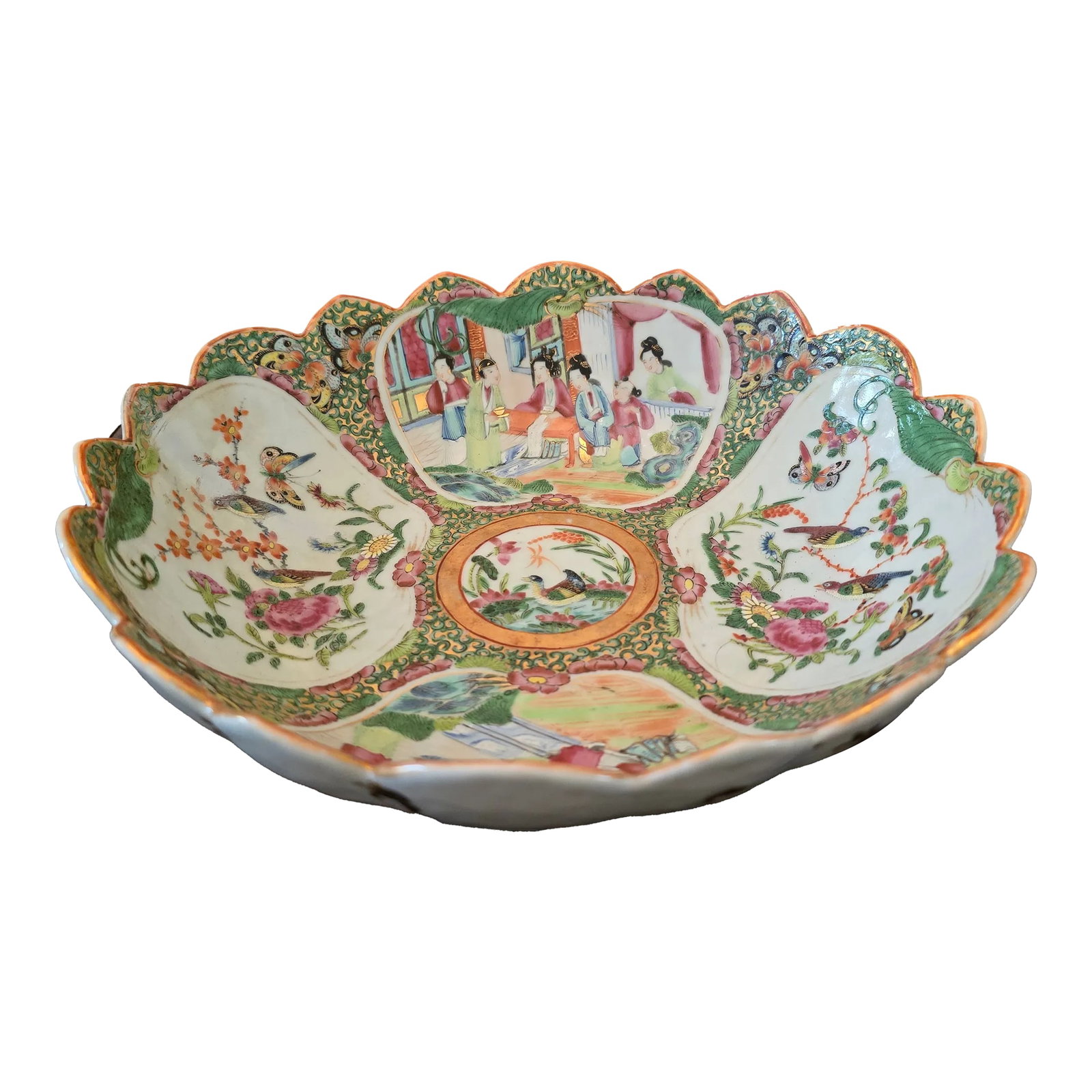 Antique Chinese Porcelain Large Rose Medallion Bowl: A very fine and rare antique chinese porcelain about 200 years old or older ( guaranteed antique original chinese hand painted in excellent condition) rose medallion center bowl. Large size with an