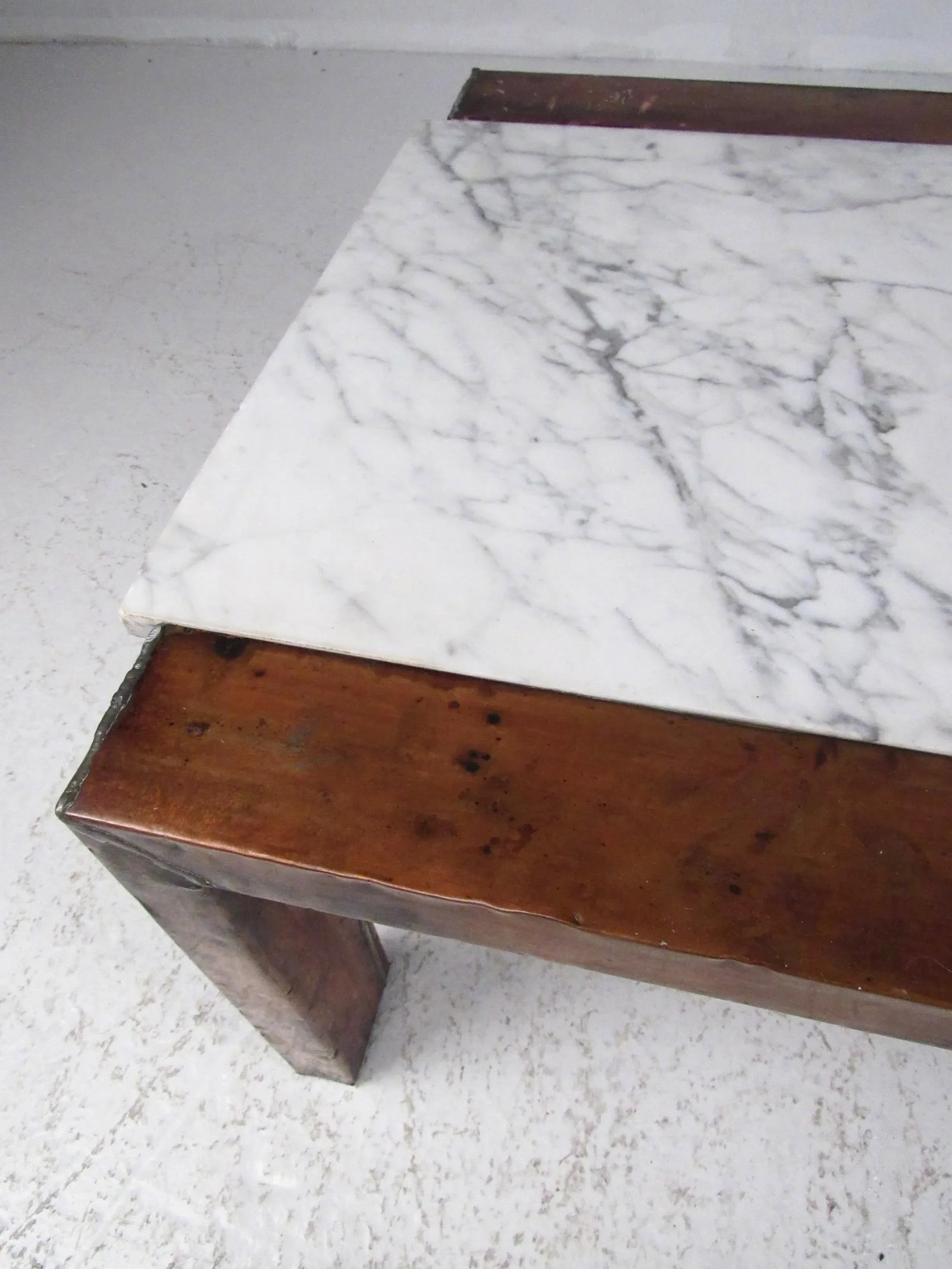 Vintage Copper Coffee Table with Marble Top - 11