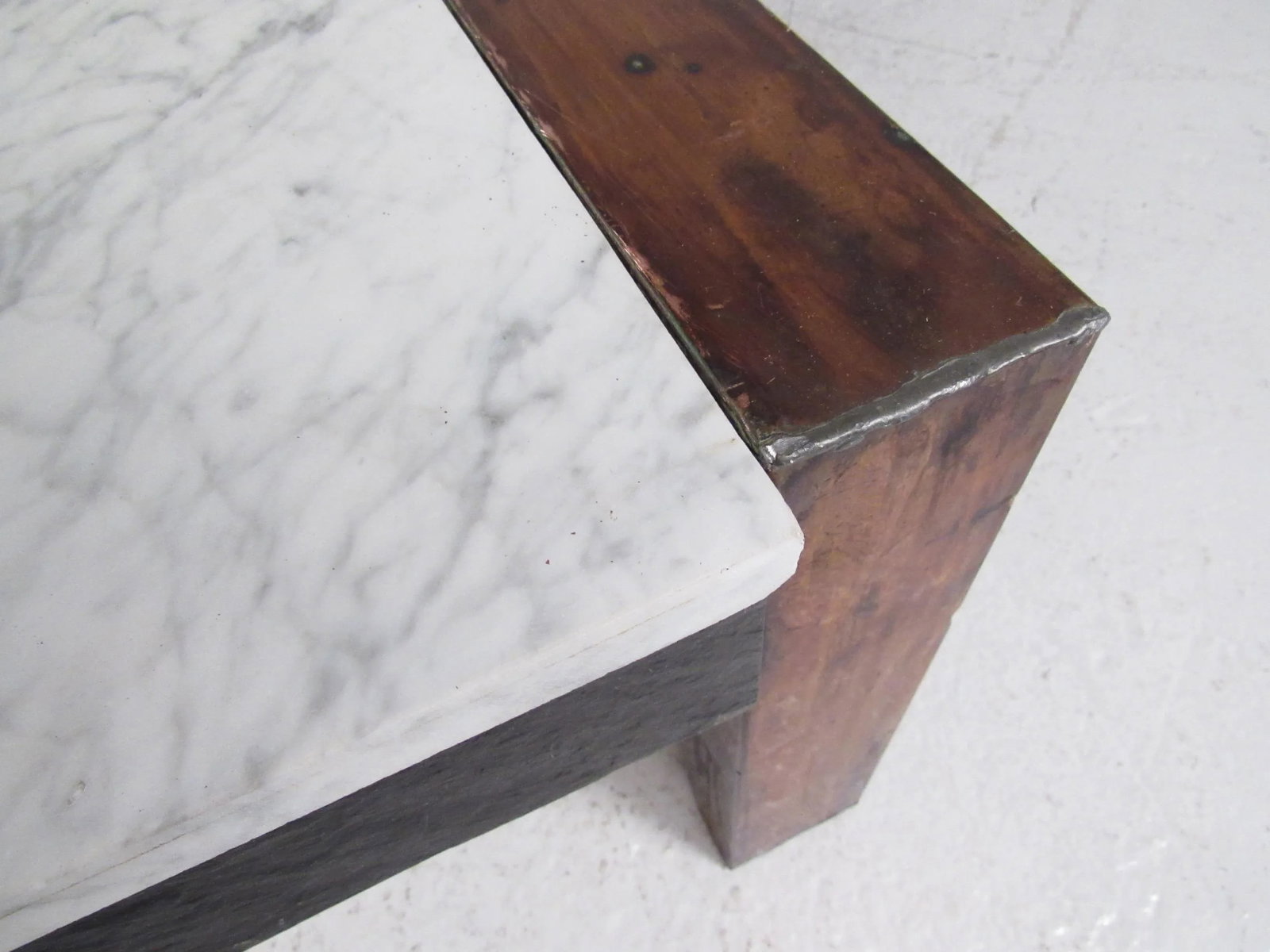 Vintage Copper Coffee Table with Marble Top - 12