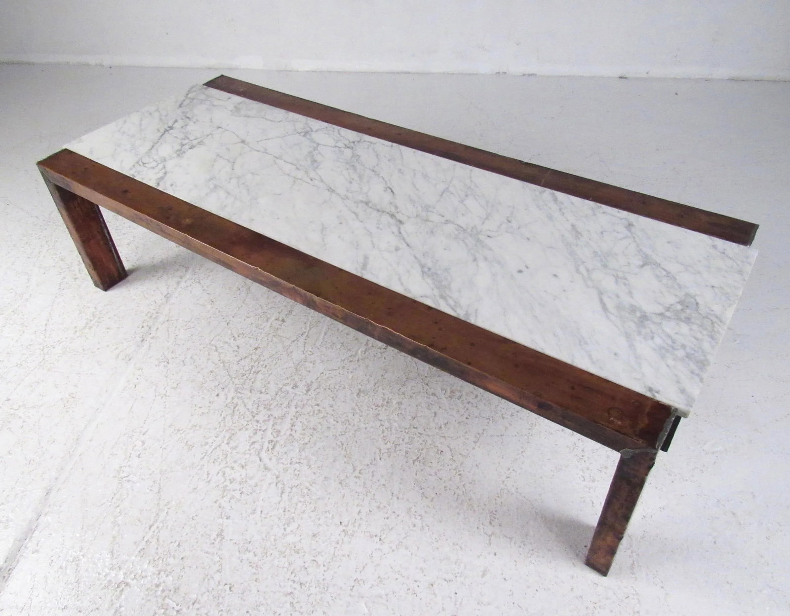 Vintage Copper Coffee Table with Marble Top - 7