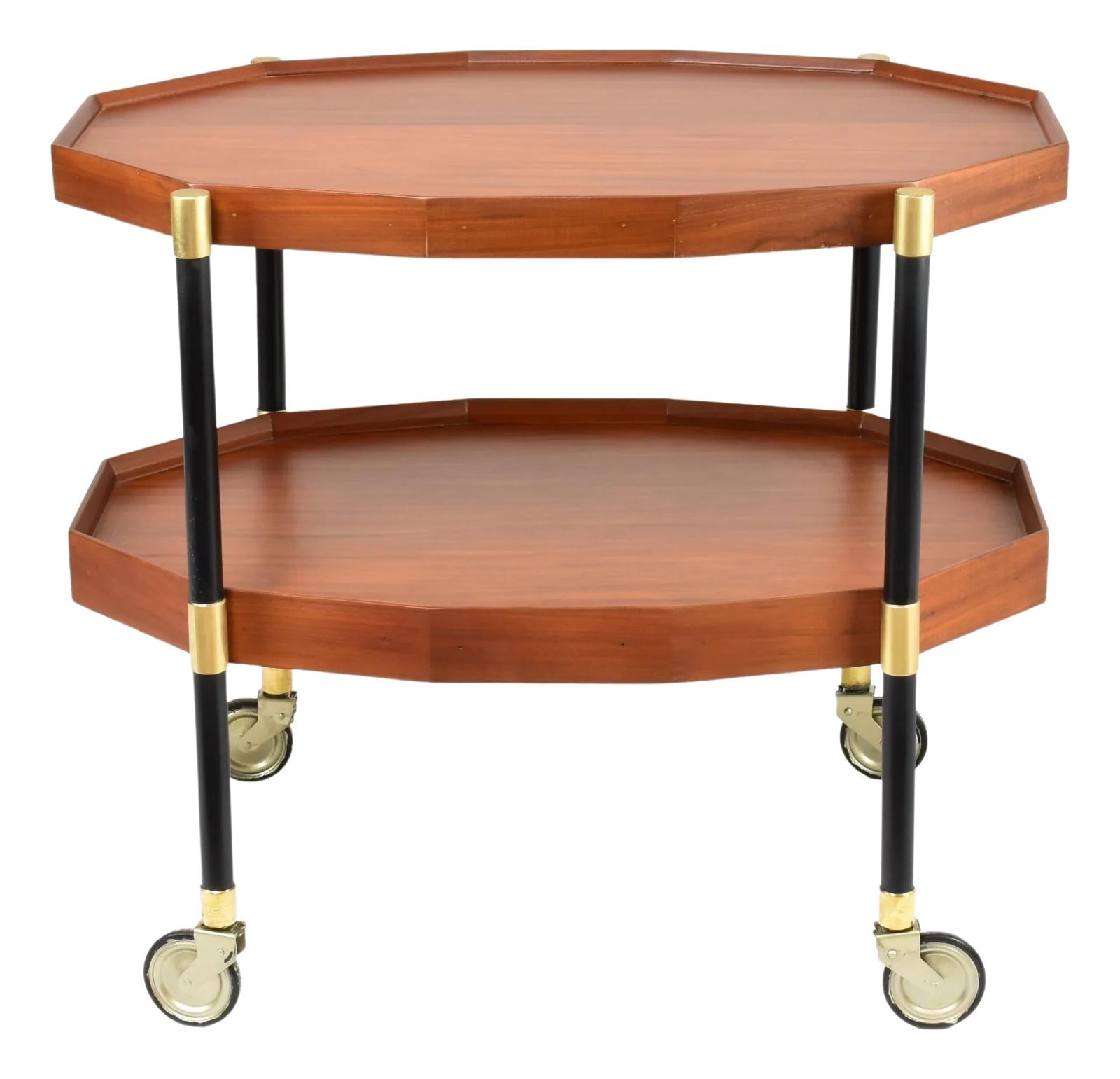 Italian Wood & Metal Trolley by Bergonzi, 1950s: This Italian Wood & Metal Trolley from the 1950s, is crafted by the esteemed designer Bergonzi. Known for his meticulous attention to material and detail, Bergonzi's creation features a