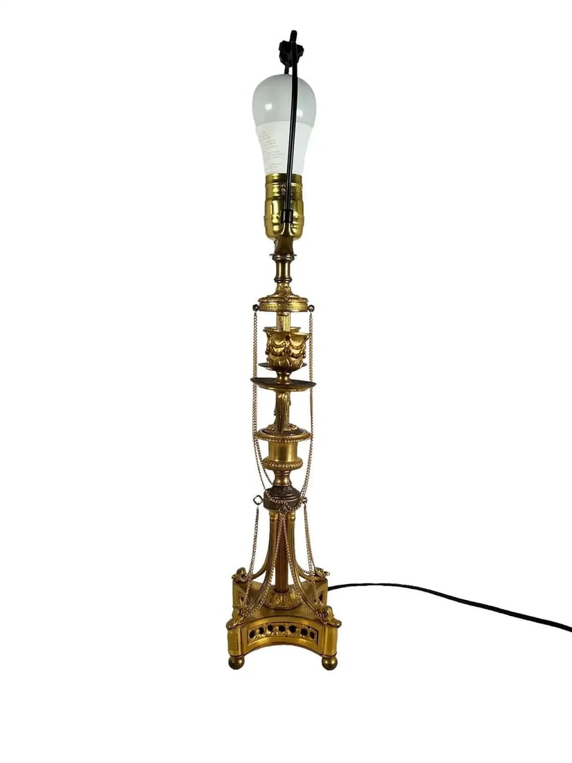 Antique Louis XVI Style Bronze Dore Candelabra as a Lamp With Chains - a Pair - 10