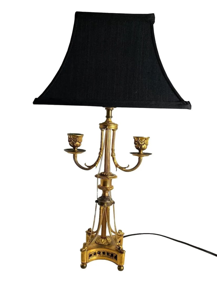 Antique Louis XVI Style Bronze Dore Candelabra as a Lamp With Chains - a Pair - 3