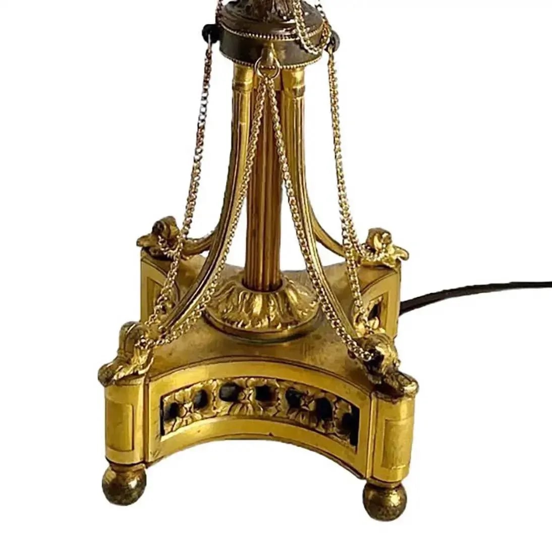 Antique Louis XVI Style Bronze Dore Candelabra as a Lamp With Chains - a Pair - 7
