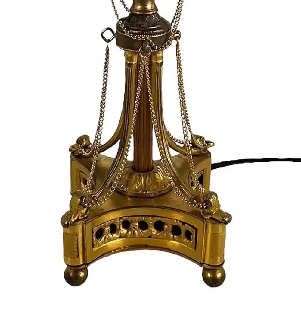 Antique Louis XVI Style Bronze Dore Candelabra as a Lamp With Chains - a Pair - 8