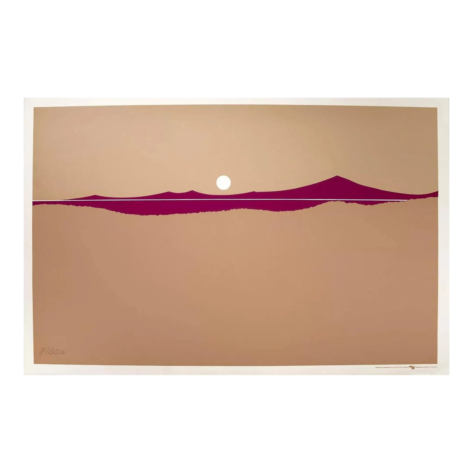Richard Kozlow Thin Landscape Signed Modernist Serigraph Ap Unframed 1980s: An abstract modernist serigraph on paper titled "Thin Landscape" by Richard Kozlow. Hand signed in pencil with an AP annotation on the lower left. Published circa 1980s. A minimal composition in