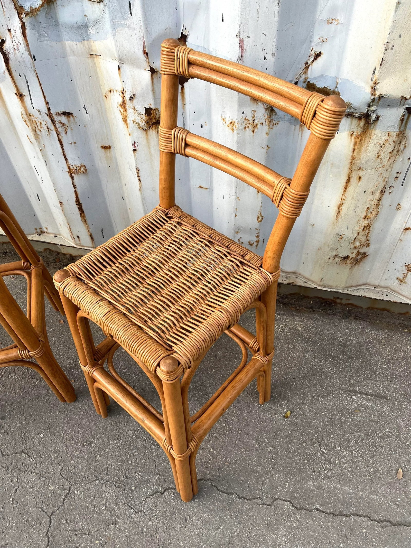 Pair of Coastal Style Rattan Bar Stools, Circa 1970s - 8