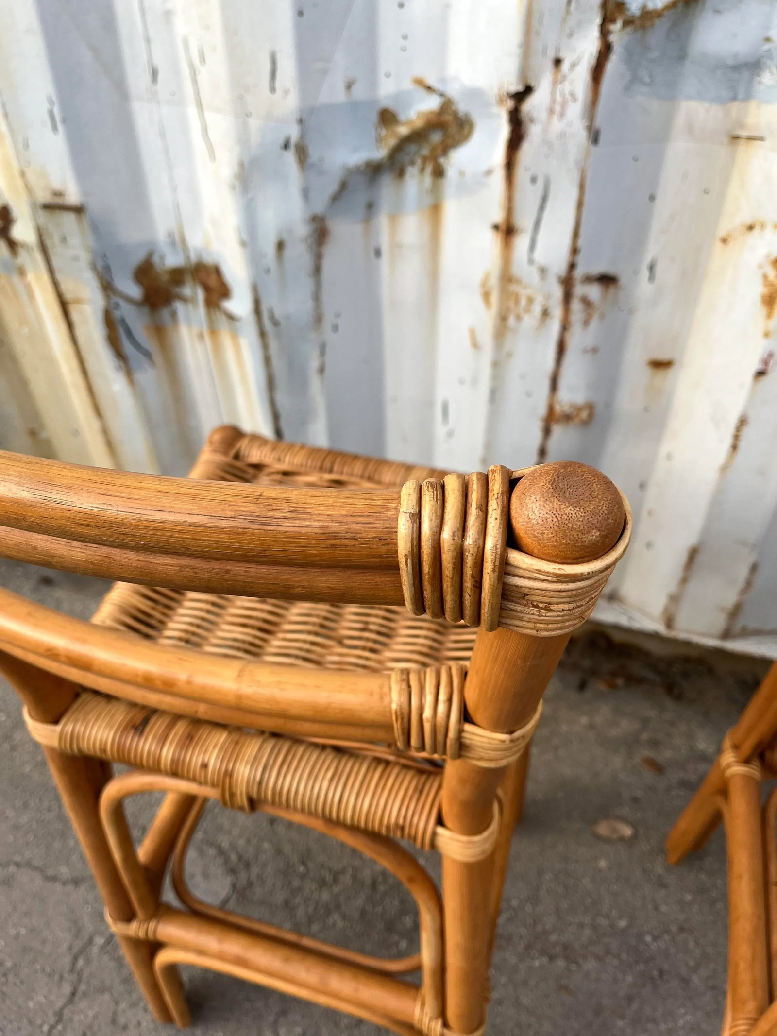 Pair of Coastal Style Rattan Bar Stools, Circa 1970s - 9