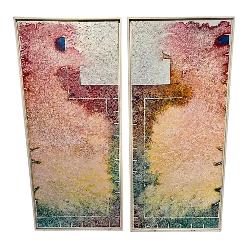 Gerald Samuels Oil on Board Diptych 1997: Gerald Samuels' (1927- 2004 ) work can be found in the collections of the San Francisco Museum of Art, Ciba Geigy, MIT in Cambridge, Massachusetts and the Corcoran in Washington, D.C. This diptych