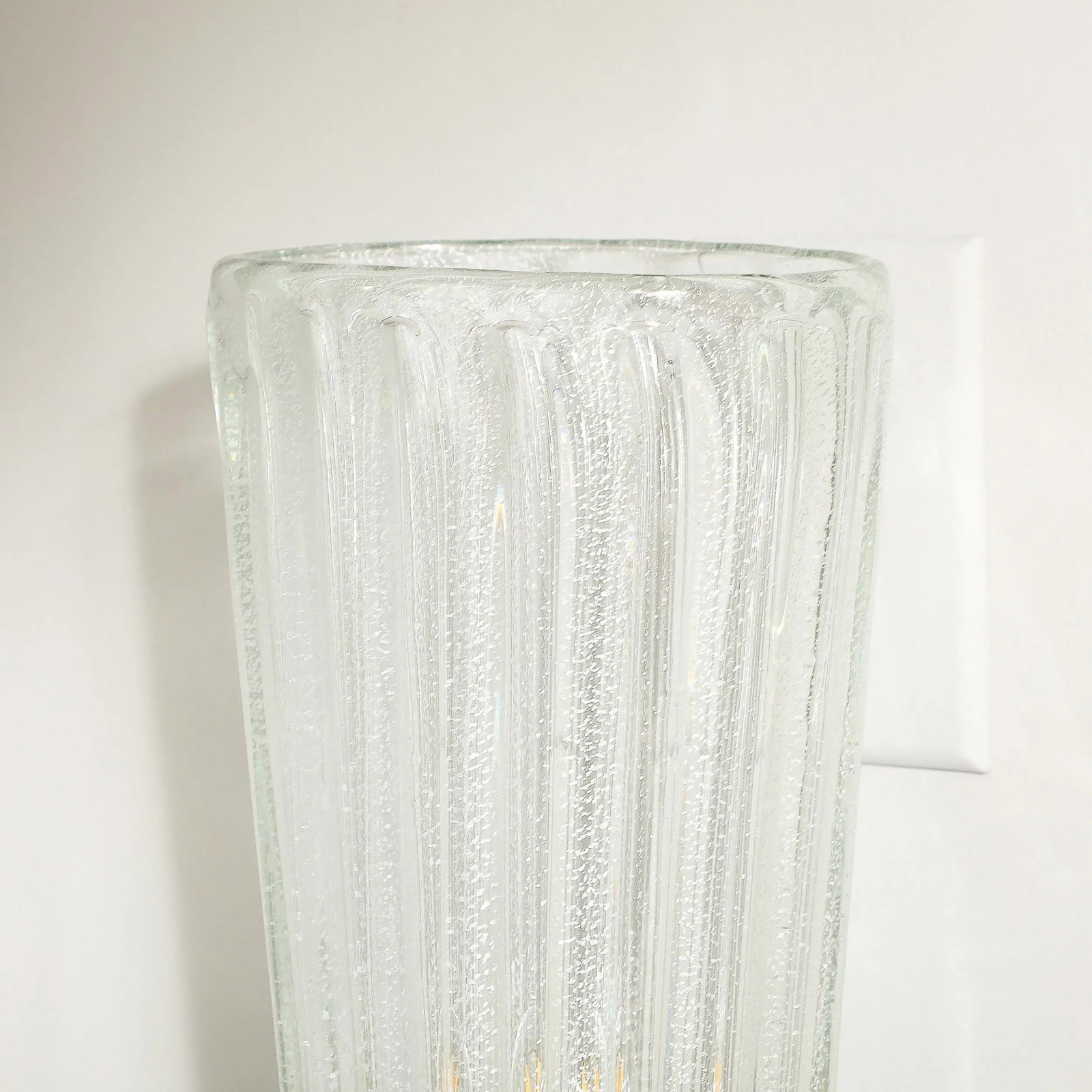 Modernist Handblown Murano Glass, Reeded Nickel & 24k White Gold Fleck Sconces - 11