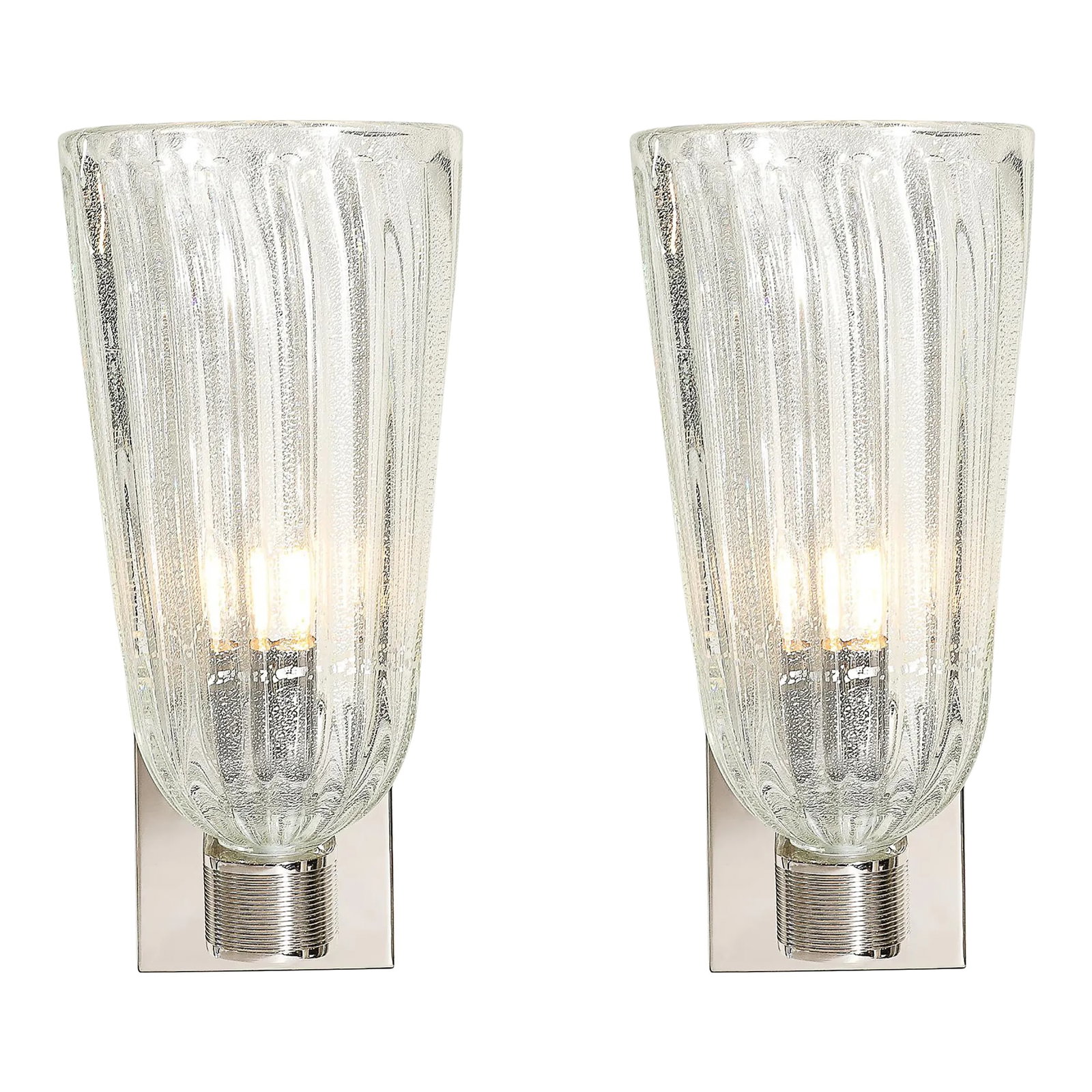 Modernist Handblown Murano Glass, Reeded Nickel & 24k White Gold Fleck Sconces (1 of 12)