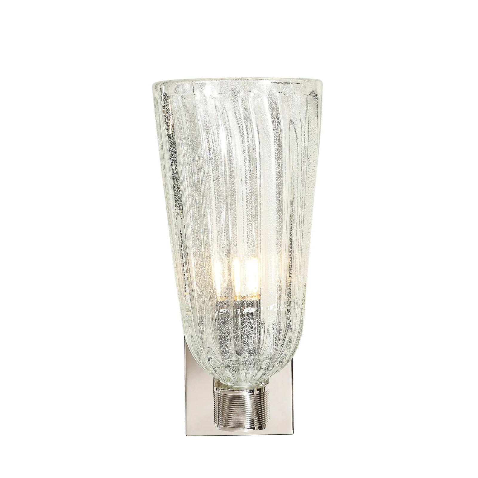 Modernist Handblown Murano Glass, Reeded Nickel & 24k White Gold Fleck Sconces - 3