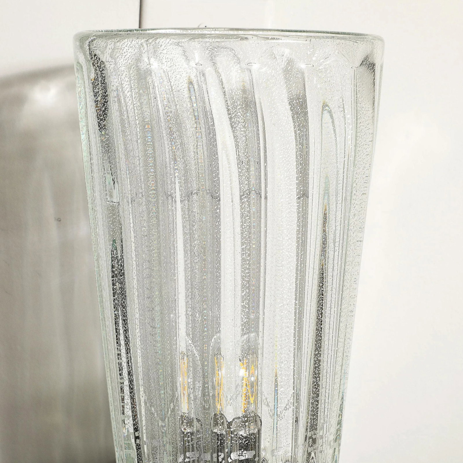 Modernist Handblown Murano Glass, Reeded Nickel & 24k White Gold Fleck Sconces - 9