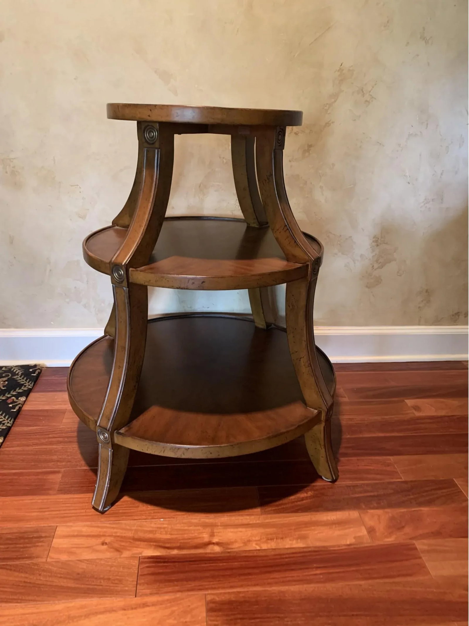 Vintage Three-Tiered Wooden Round Side Table - 2