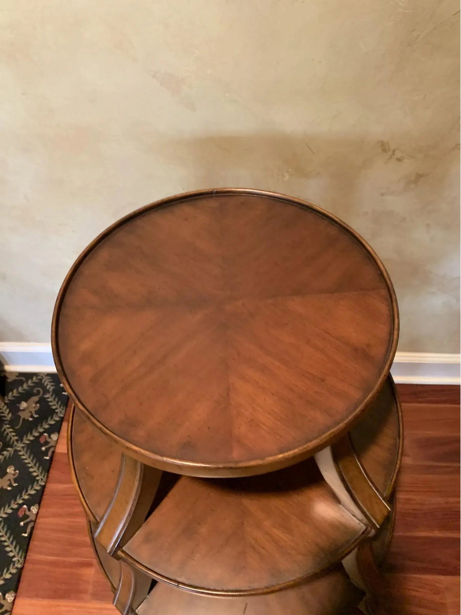 Vintage Three-Tiered Wooden Round Side Table - 3