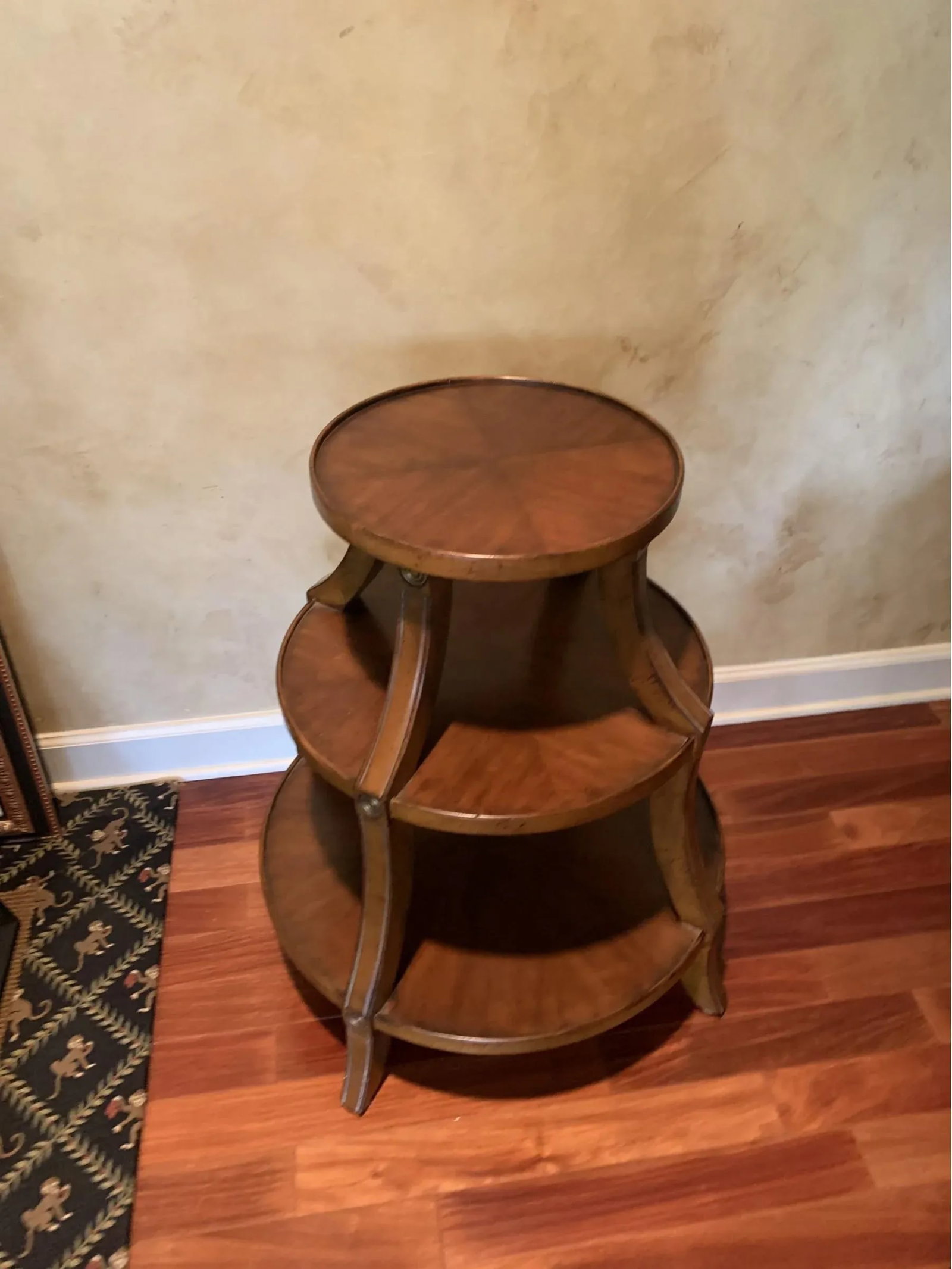 Vintage Three-Tiered Wooden Round Side Table - 4